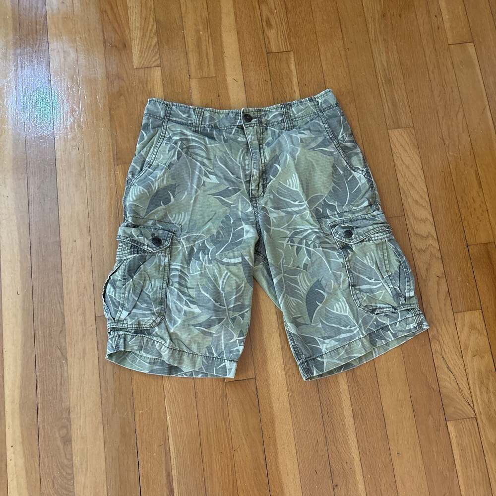 Faded Glory Ripstop Cargo Shorts Mens 32 Green Camo Hawaiian High Rise Baggy
